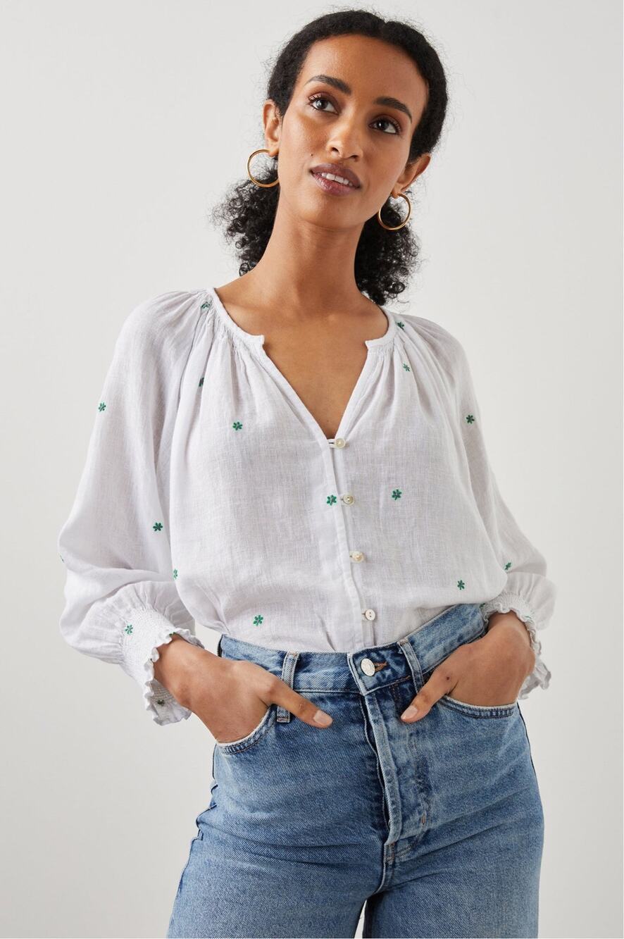 Rails Ditzy Floral Linen White Blouse Top Cottagecore Boho Size Medium